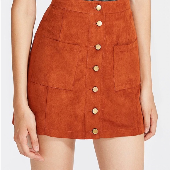 orange button up skirt
